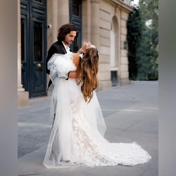 New Galia Lahav Couture Fleur silk lace wedding dress sz 42 10/12 bridal… - Picture 11 of 16